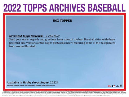 2022 Topps Archives Baseball Hobby Box (24 Packs/8 Cards: 2 Autos, 1 Box Topper)