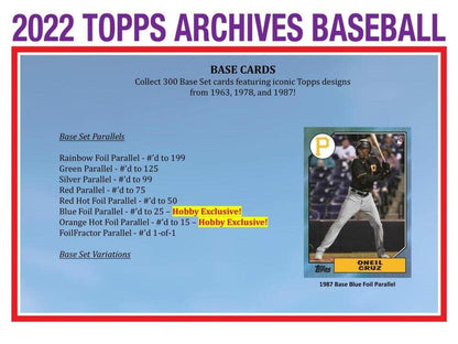 2022 Topps Archives Baseball Hobby Box (24 Packs/8 Cards: 2 Autos, 1 Box Topper)