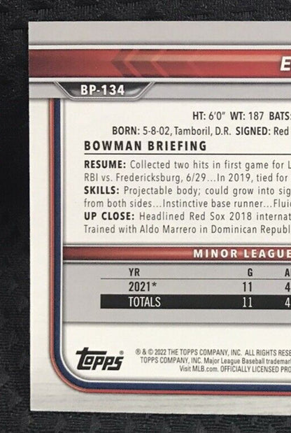 2022 Bowman Eduardo Lopez 1st Bowman Neon Green Parallel /399 #BP-134 Red Sox