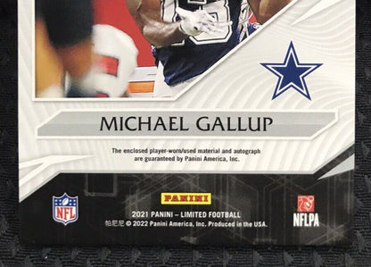 2021 Panini Limited Michael Gallup Material Monikers Teal Patch AUTO 5/5 Cowboys