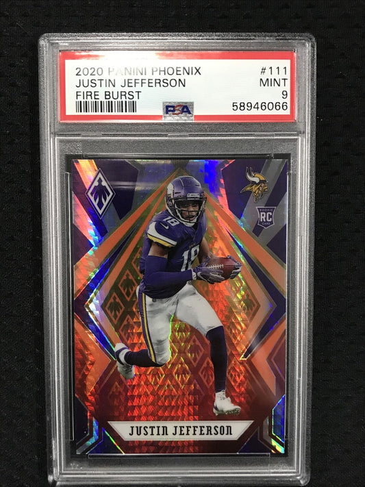2020 Panini Phoenix JUSTIN JEFFERSON Fire Burst PRIZM PSA 9 MINT Rookie Card **