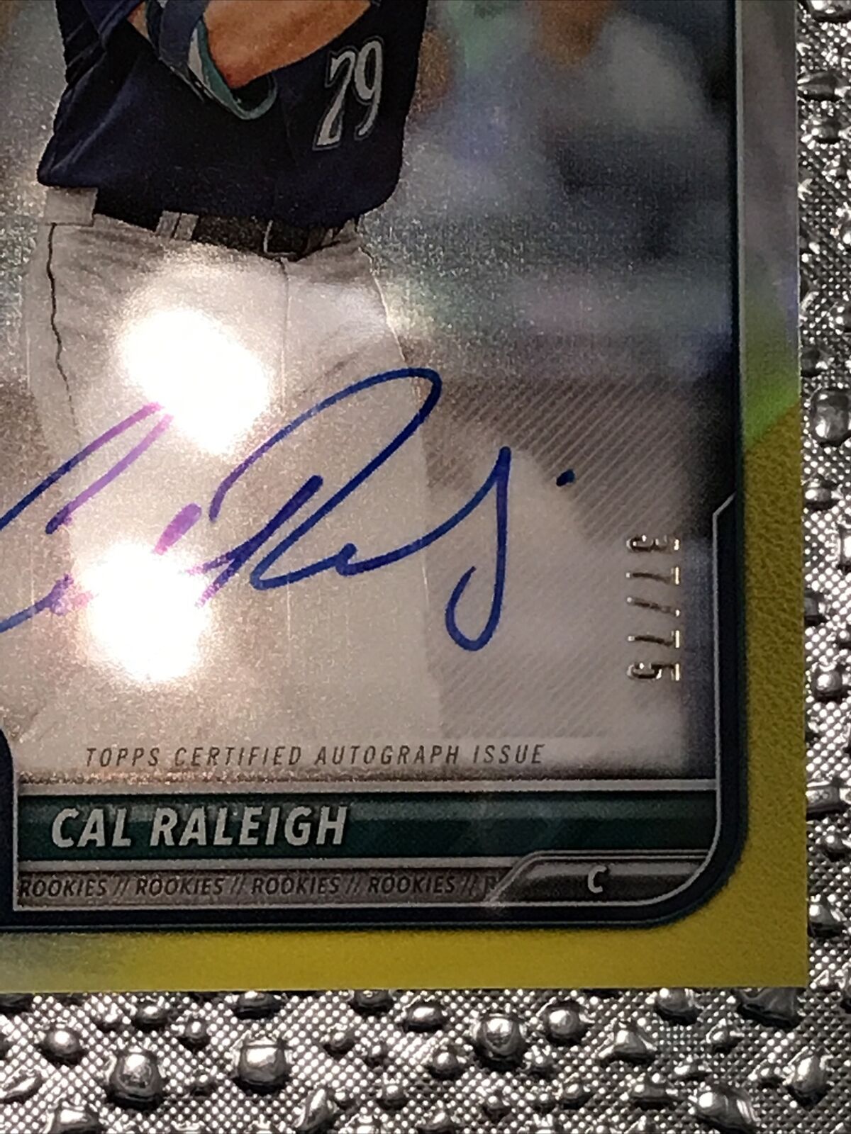 2022 Bowman Chrome Cal Raleigh MARINERS AUTOGRAPH AUTO YELLOW REFRACTOR RC /75 *
