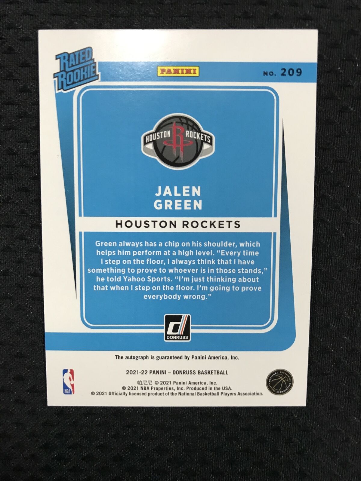 2021-22 Panini Donruss Rated Rookie Auto Autograph JALEN GREEN