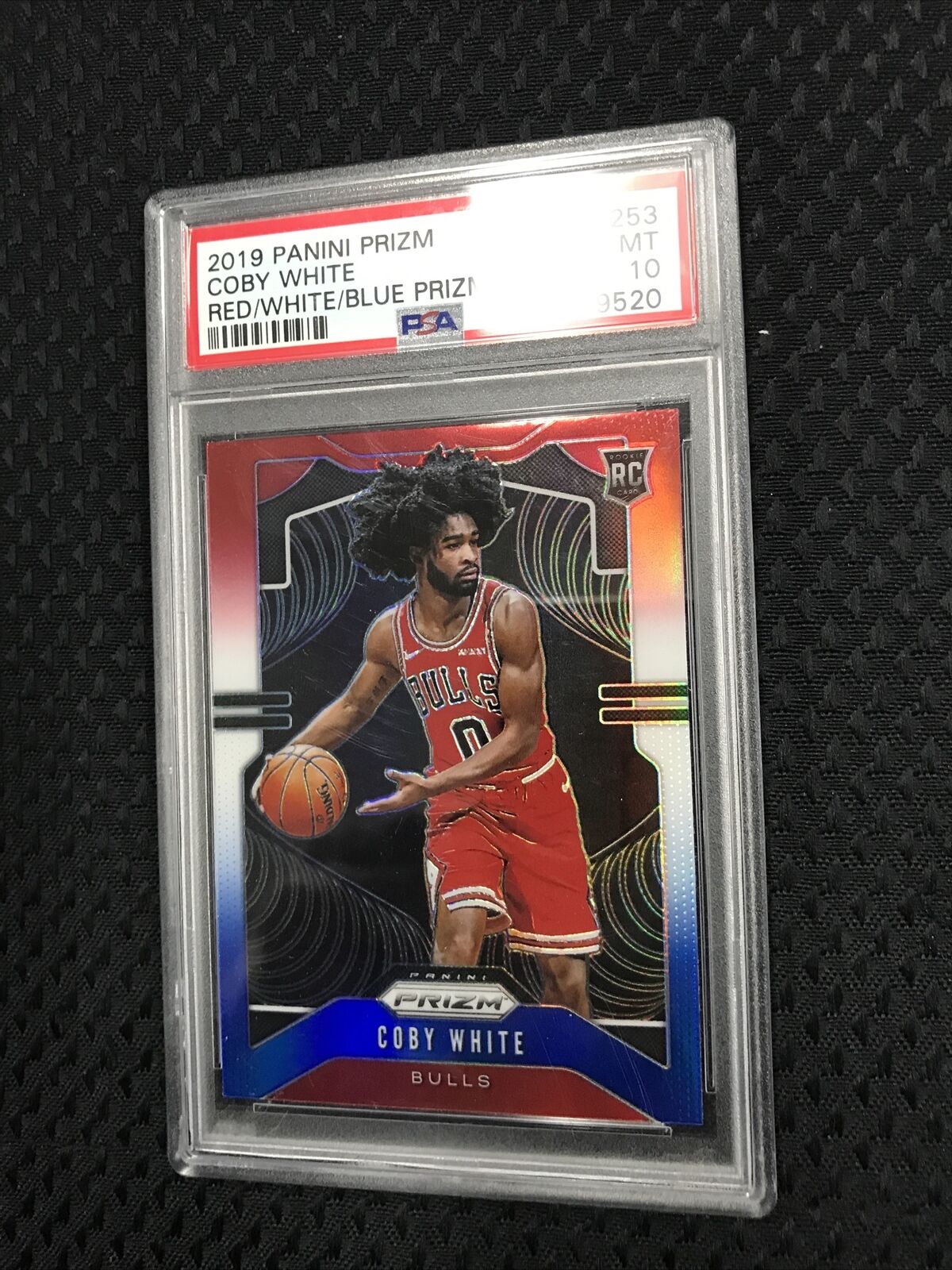 2019-20 Prizm Coby White Red White Blue Prizm Rookie #253 PSA 10