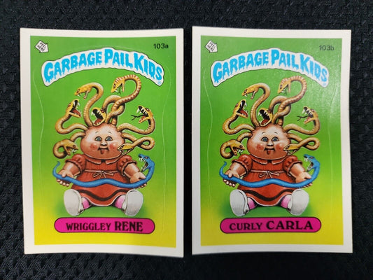 Garbage Pail Kids TOPPS 1986 GPK #103 A & B  Wrigley RENE & Curly CARLA