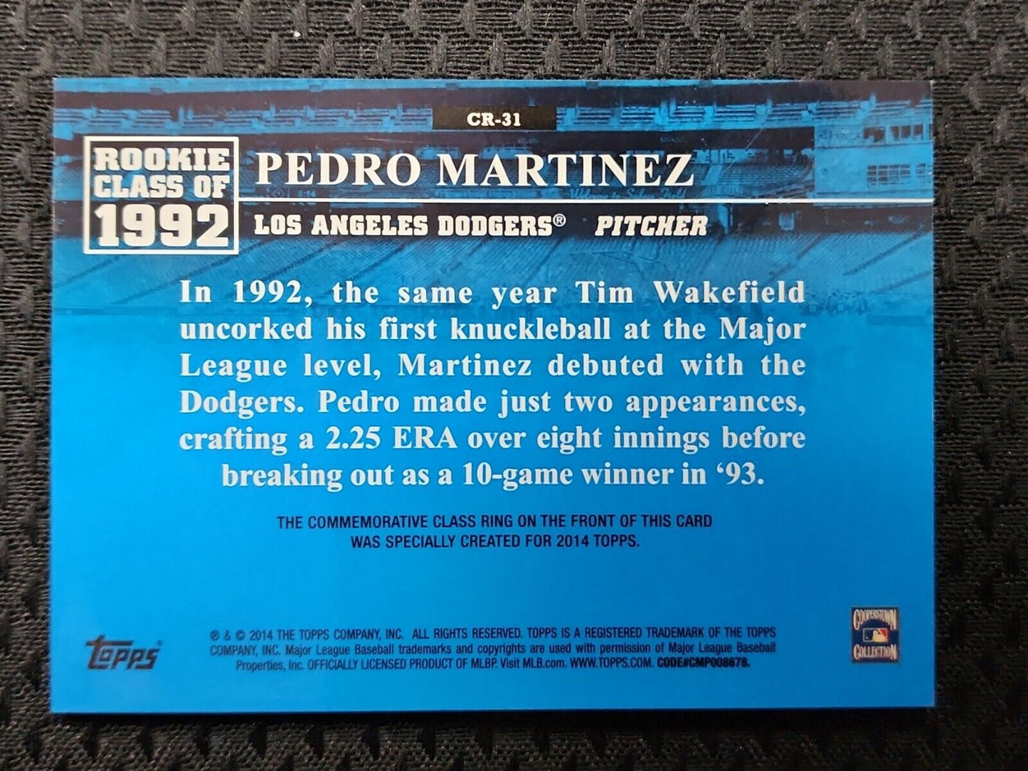 PEDRO MARTINEZ  2014 Topps  Rookie Class Of 1992 Commemorative Ring Card #d/25