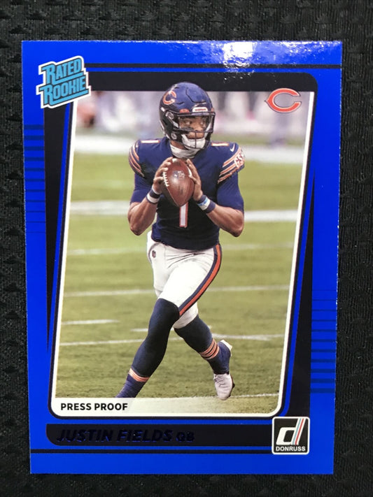 2021 Donruss | Justin Fields PRESS PROOF BLUE Rated Rookie Card RC #253 | Bears