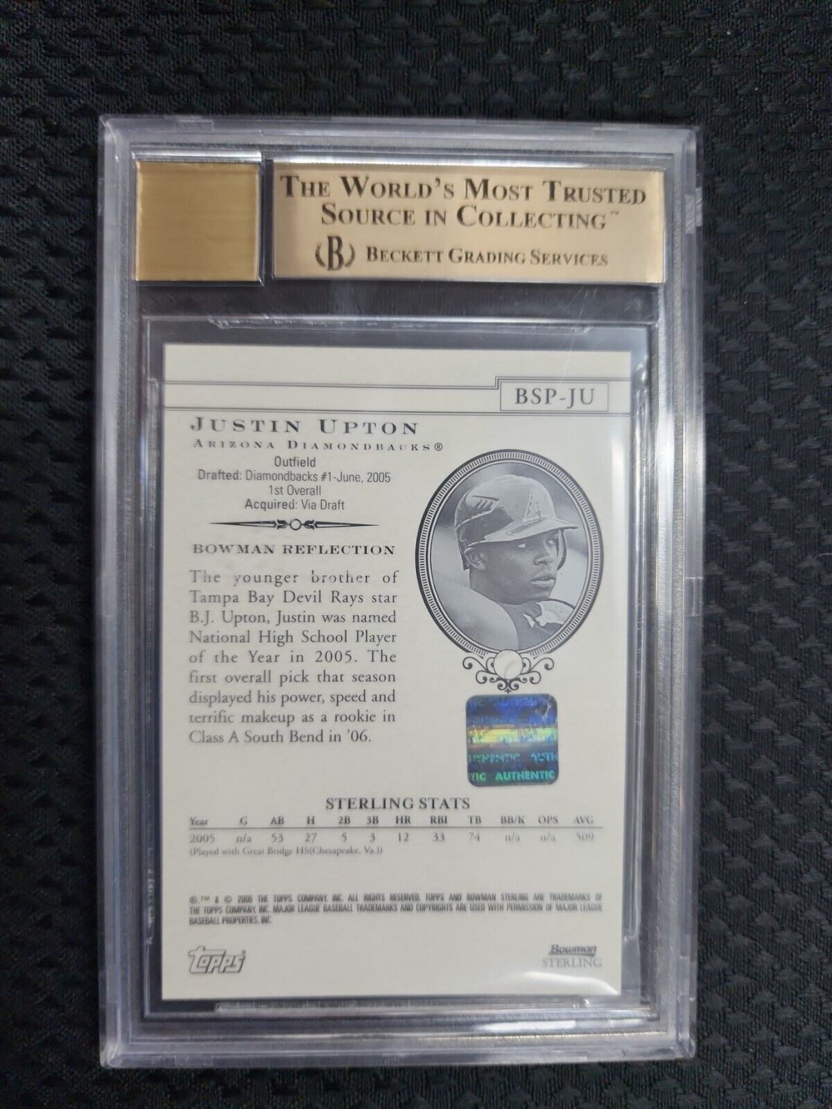 2006 Bowman Sterling Prospects Justin Upton Rookie Autograph BGS 9.5 10 Auto