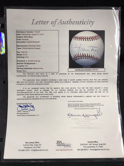 Willie Mays Signed Baseball JSA LOA