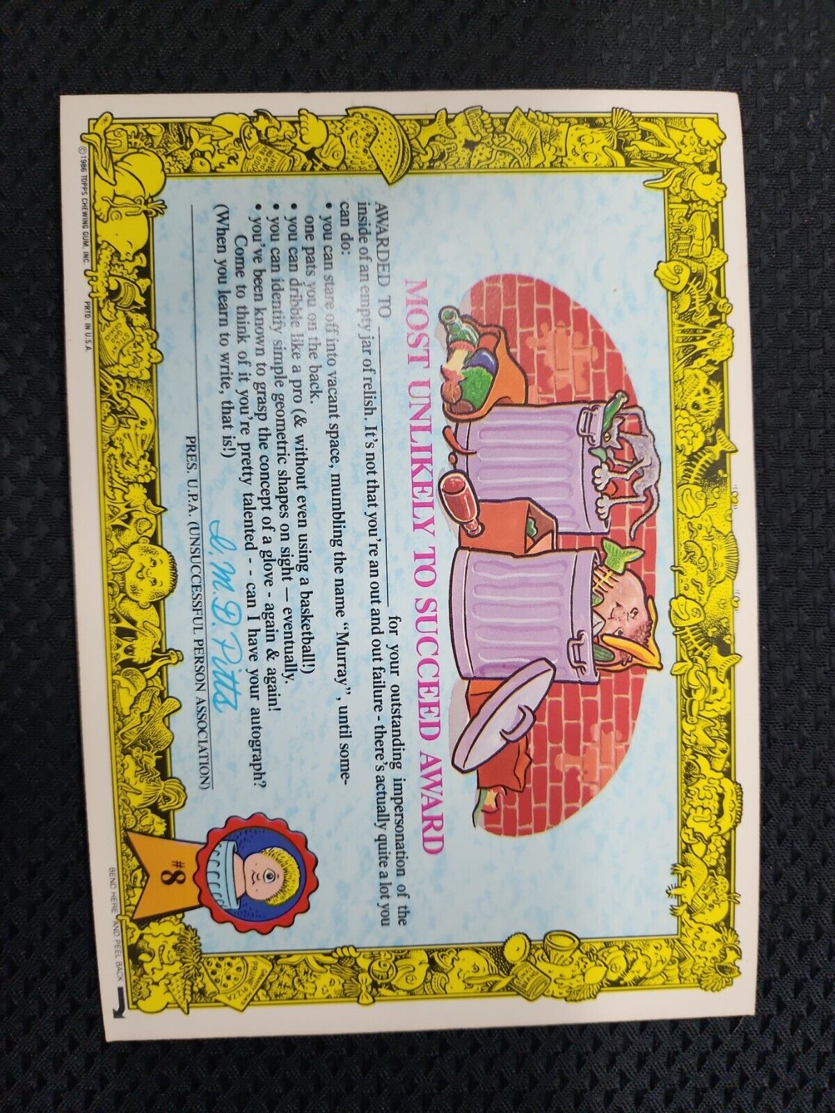 1986 Garbage Pail Kids Giant Sticker #8 Take A GPK To Lunch Card 5X7