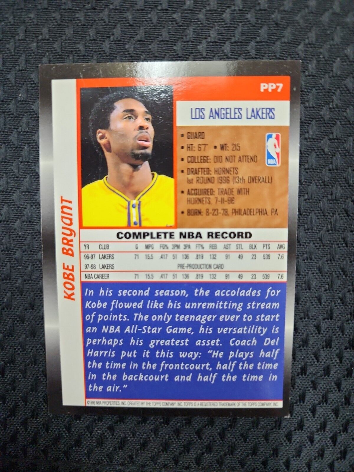 Kobe Bryant 1999 TOPPS Card #PP7  LAKERS