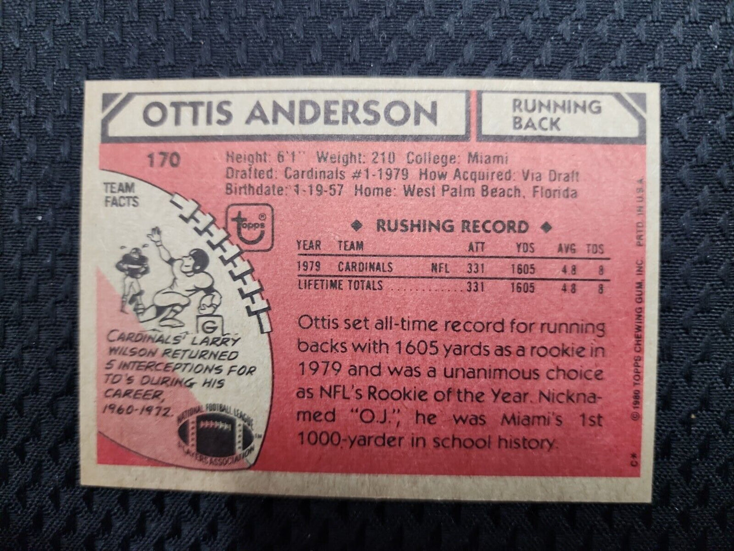 1980 Topps #170 Ottis Anderson Cardinals NFC All-Pro  Rookie Rc Giants