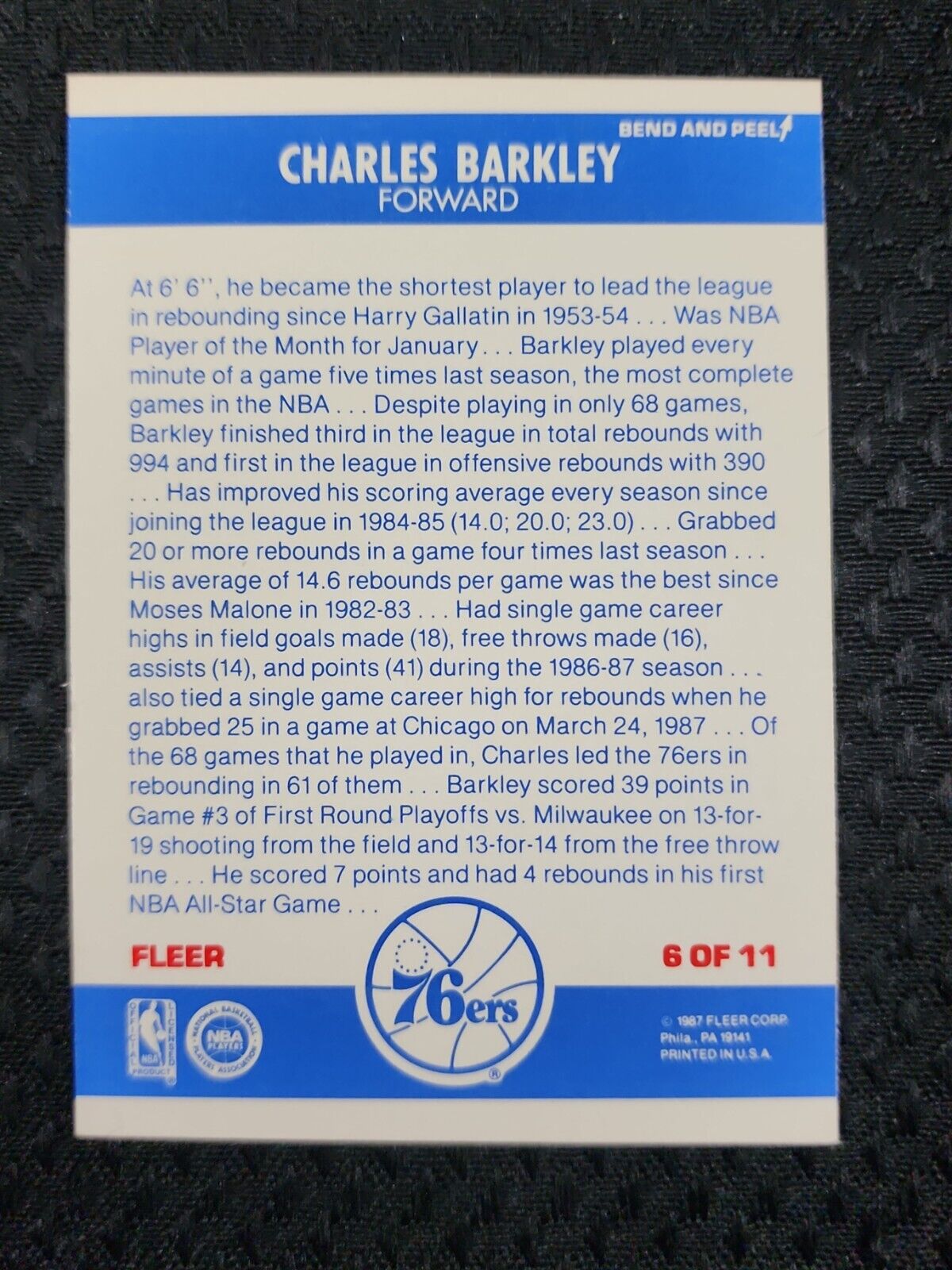 1987-88 Fleer Sticker Charles Barkley #6  76ERS Phoenix Suns Rockets Hof