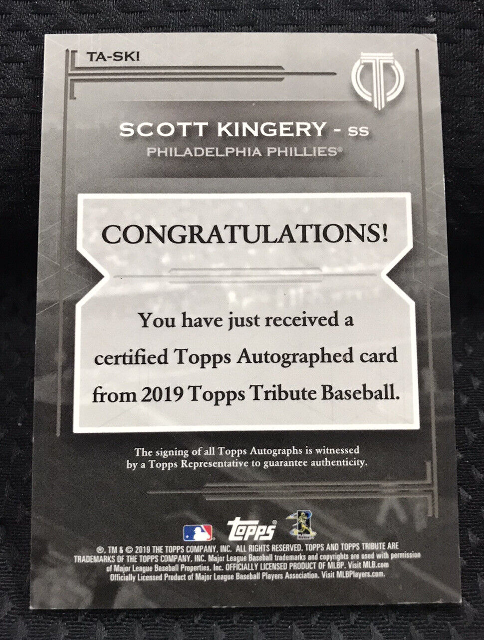 2019 Topps Tribute Baseball Auto #/199 Scott Kingery Autograph Phillies