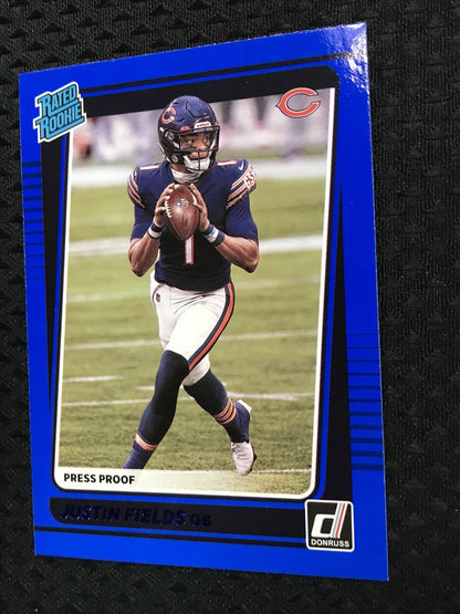 2021 Donruss | Justin Fields PRESS PROOF BLUE Rated Rookie Card RC #253 | Bears