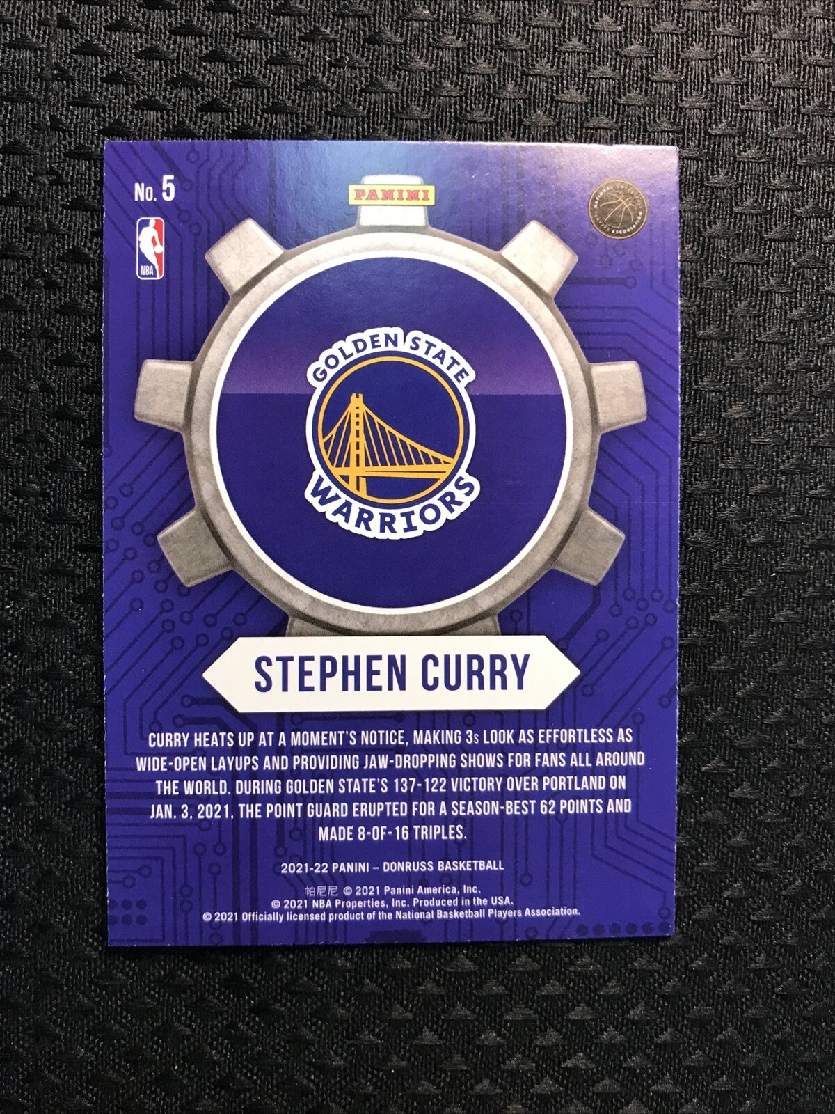 2021-22 Donruss Stephen Curry PRESS PROOF CRAFTSMAN #5 Warriors