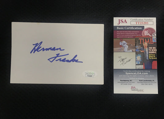 Herman Franks Signed 3x5 Index Card Brooklyn Dodgers JSA Authentic COA