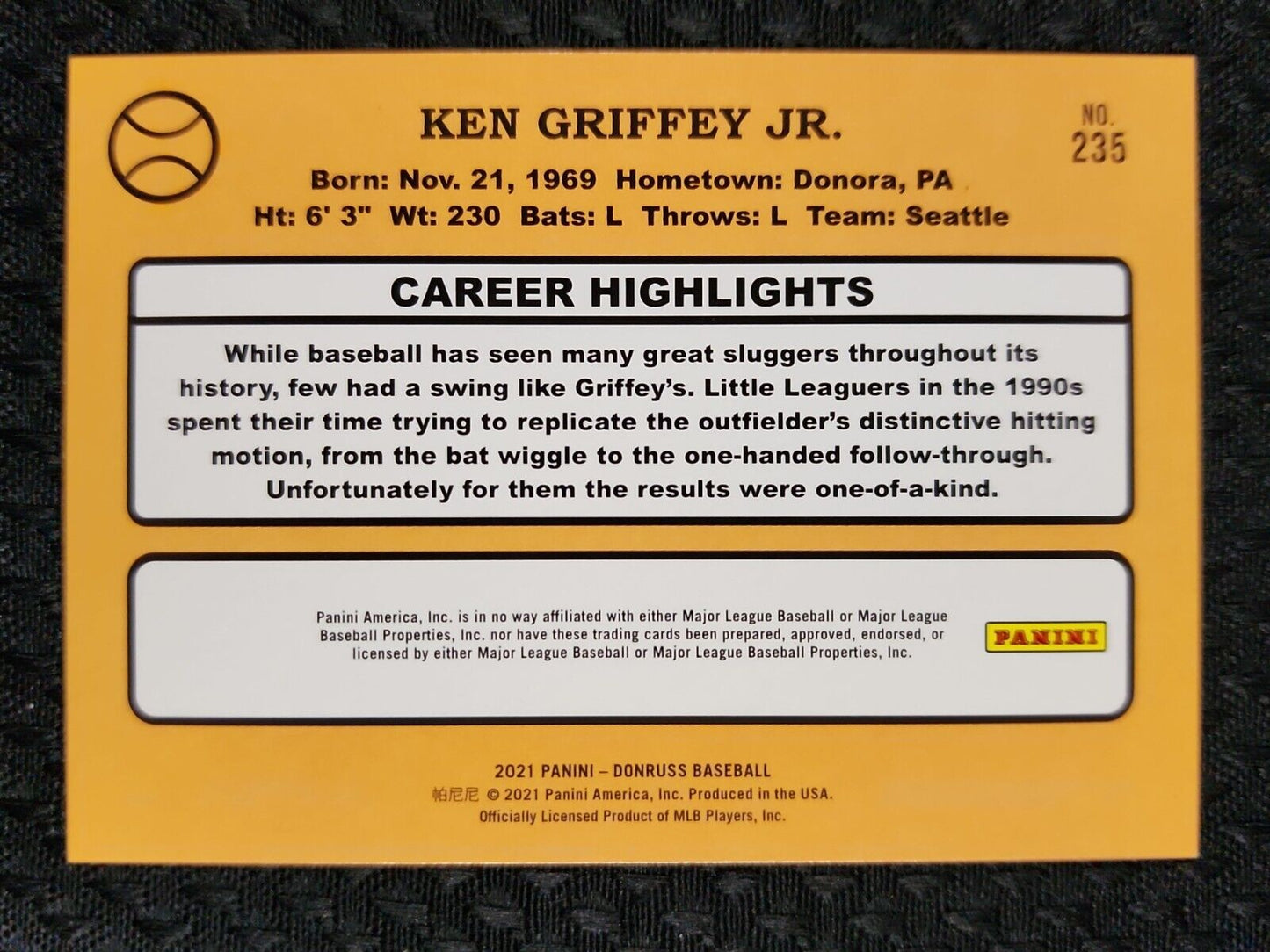 Ken Griffey Jr 2021 Panini Donruss #d/184 Rainbow Foil Career Stolen Bases #235