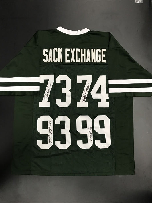 New York Sack Exchange Autographed Custom Green Football Jersey - JSA COA**